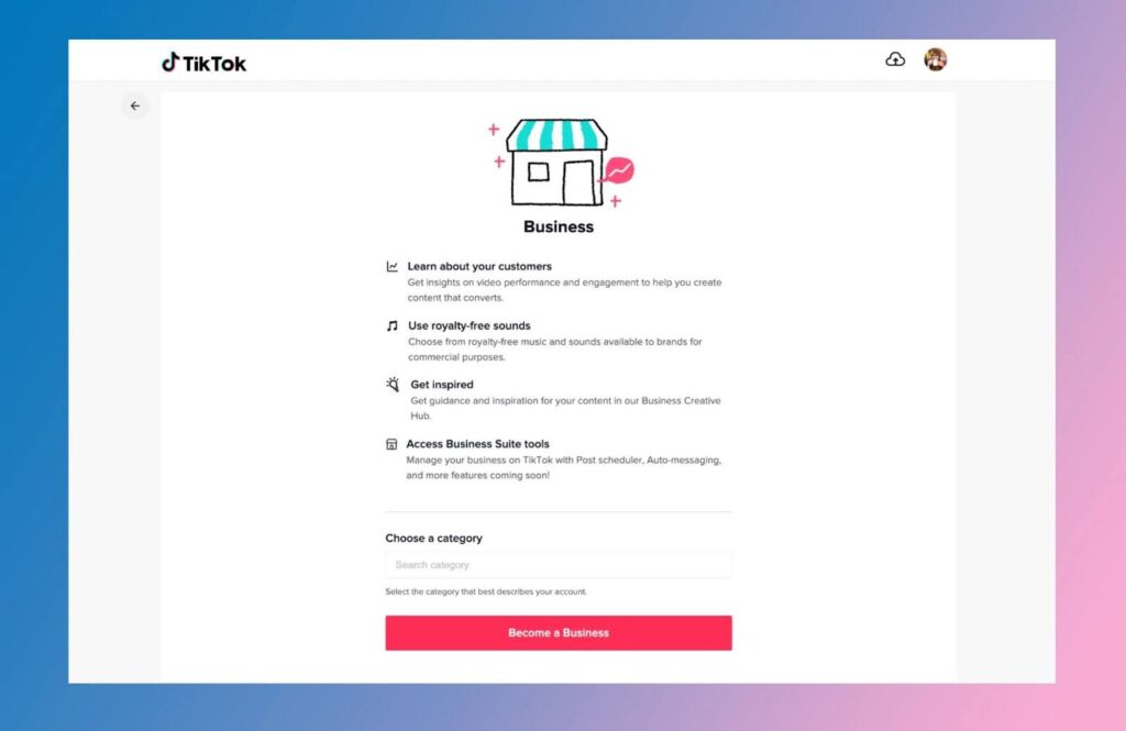 The image shows a web page of a business account on TikTok.
